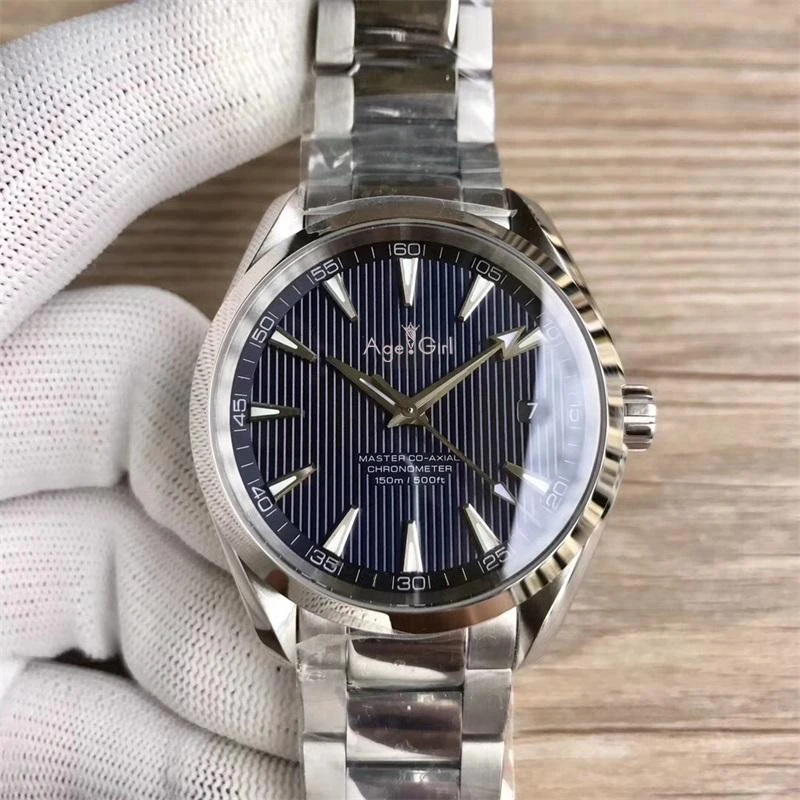 Blue Элитный бренд Для мужчин часы Нержавеющая сталь браслет Aqua Terra 150 м автоматические механические с автоподзаводом серебристый, черный белого и синего цвета AAA - Цвет: Blue
