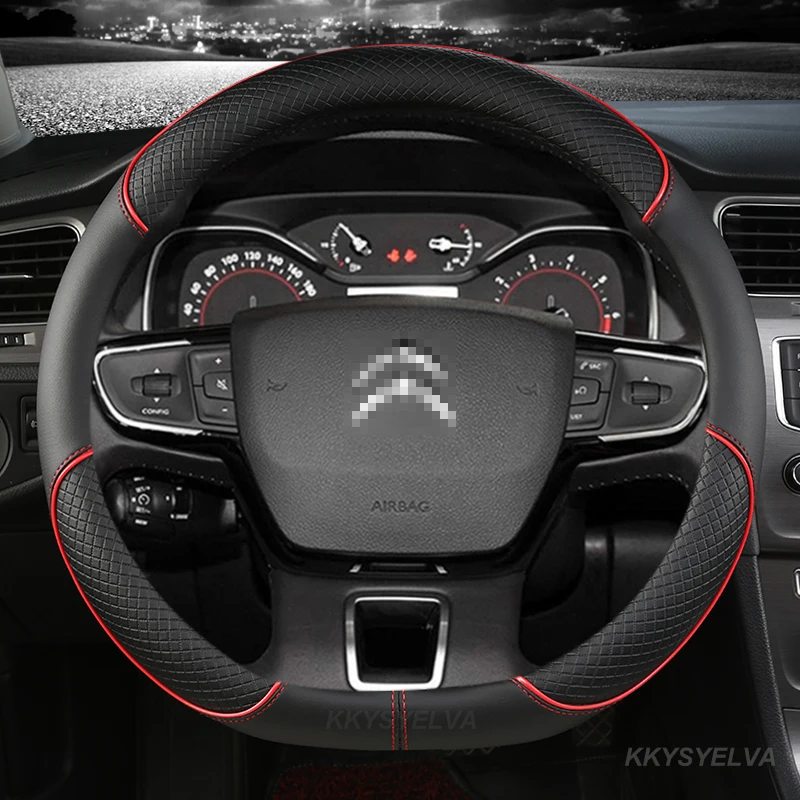 Car Steering-Wheels Cover Leather 38cm 15" For Citroen C2 C4L C5 C-Elysee C-Triomphe C1 C4 C3-XR C3 AIRCROSS Auto Accessories car shade cover