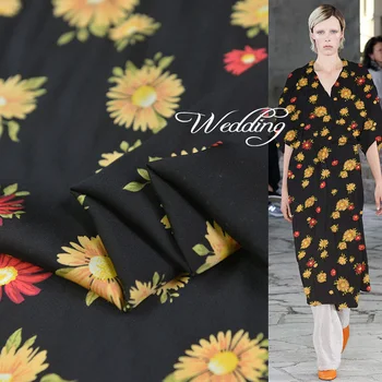 

100cm*135cm Heavy 20 momme Pure Silk Double Georgette Fabric Charmeuse Luxury Silk Material Retro Floral Daisy