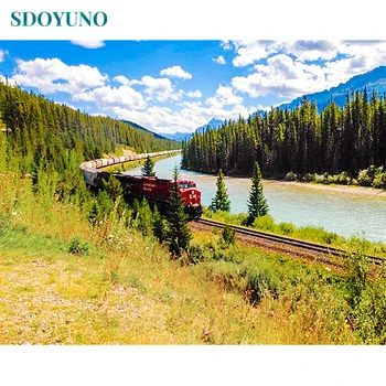 

SDOYUNO 60x75cm Digital Painting By Numbers for Adults Jasper Alberta Train DIY Frameless Pictures by numbers Landscape