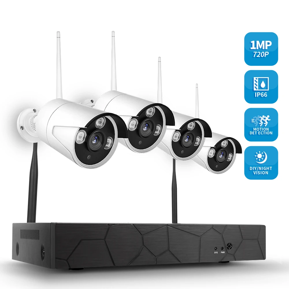 

Wireless NVR Kit Surveillance System 1MP 720P WIFI Security Camera Monitor Night Vision P2P Motion Detection Alarm Trigger