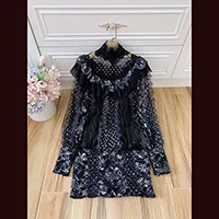 Fall Designer Runway Lace Dresses Women's Full Sleeves Sexy Lace Party Club Vestidoes Boutique Robe Femme Ete - Цвет: Черный