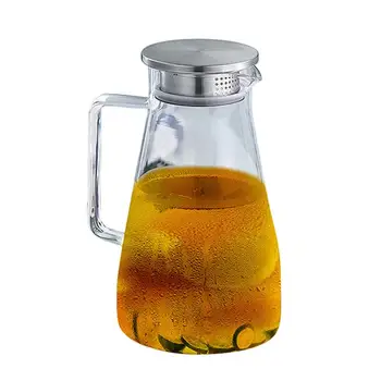 

1.8L Glass Tea Pitcher Teapot Beverage Kettle Handcraft Water Juice Jug Flower Filter Stainless Steel Lid
