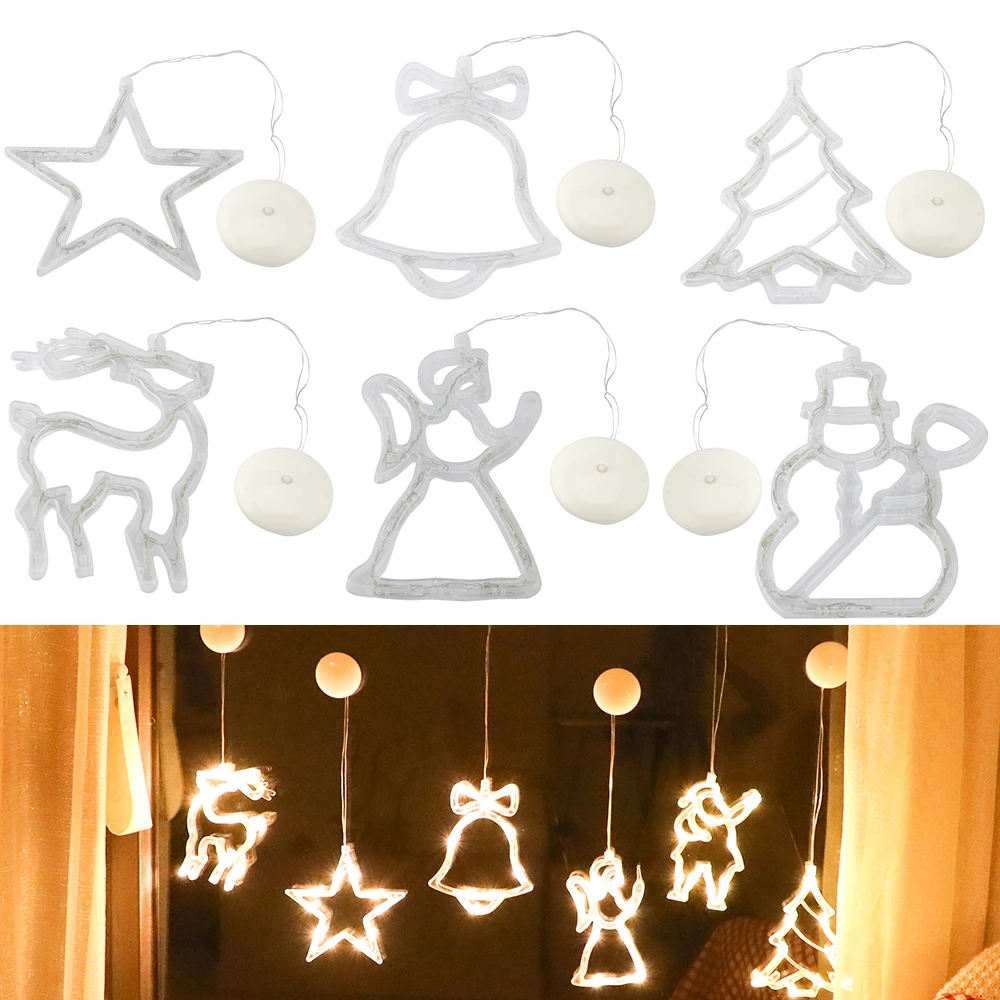 Led Holiday Bell Lights Christmas Hanging String Lights Battery Christmas Decor Sucker Light Christmas LED Window Decor Light