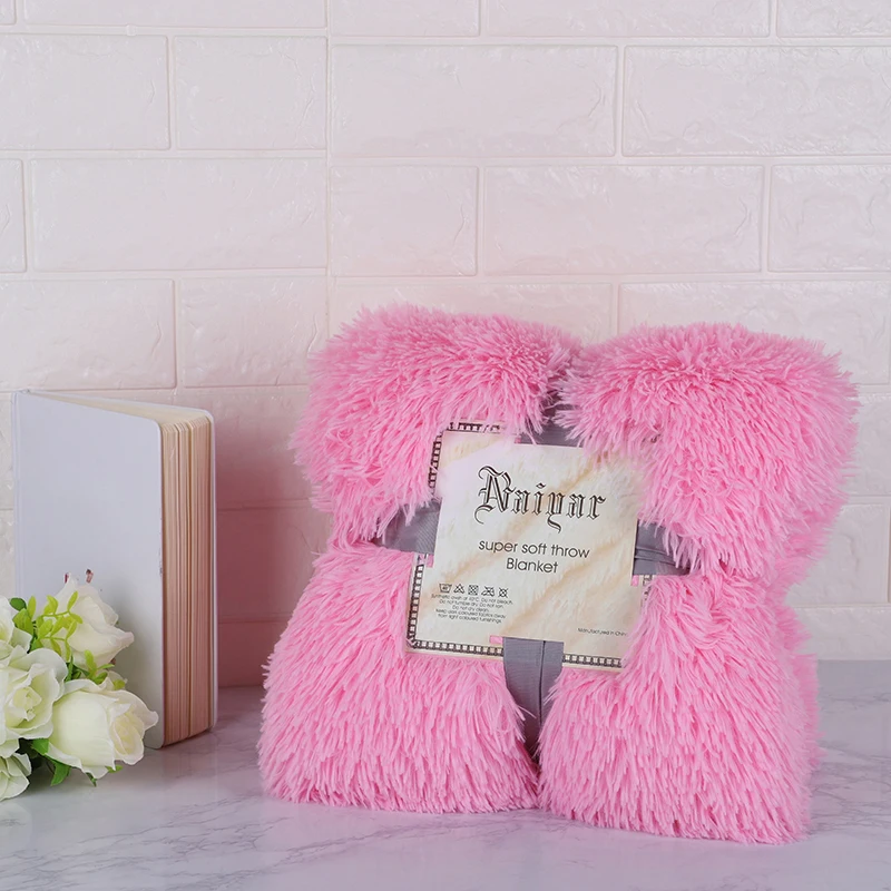 Мягкий мех плед на диване длинный мохнатый пушистый мех искусственная кровать диван одеяло s теплый уютный с пушистым шерпа - Цвет: purple pink