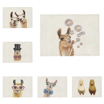 

Hippie Animal Coaster Kitchen Wedding Sheep Alpaca Haystack Polyester And Linen Can Be Customized 32 * 45 Napkin Cloth Placemat