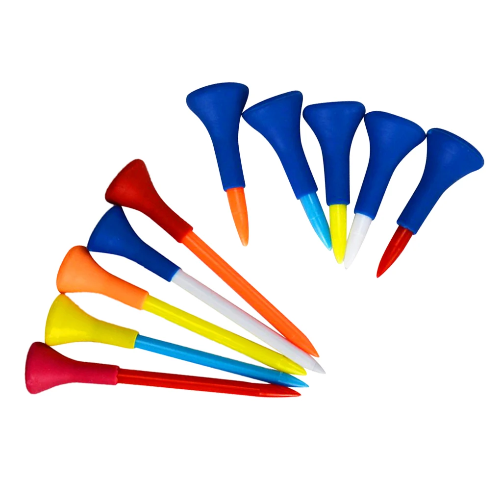 10Pcs Plastic Rubber Cushion Top Golf Tees Random Color 42mm + 83mm