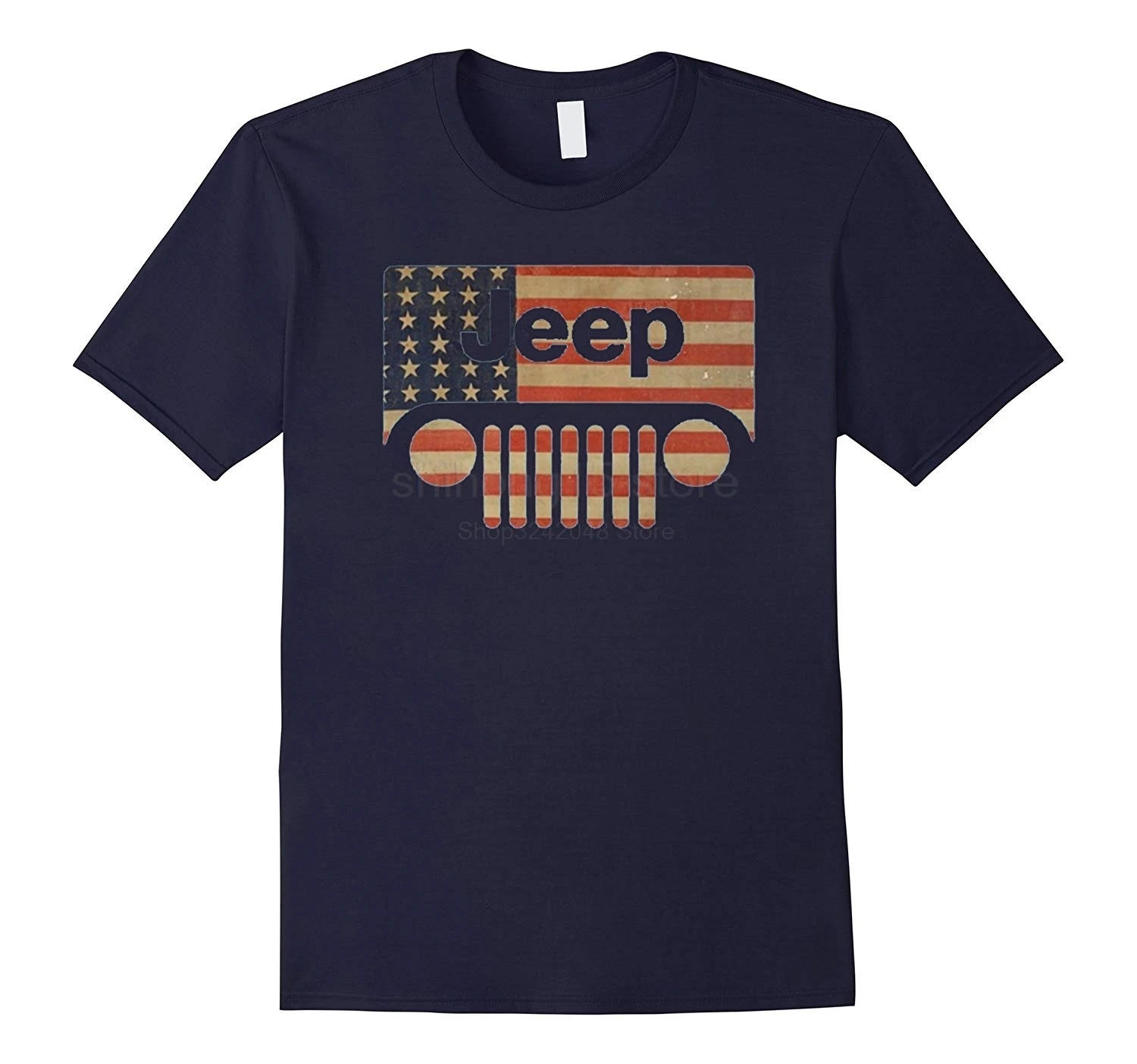 Jeep Lover Shirt - American Flag with Grille T shirt Summer Fashion Men's Short Sleeve T-Shirt |