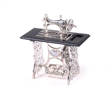 

1pc Dollhouse Miniature Sewing Machine Alloy Silver