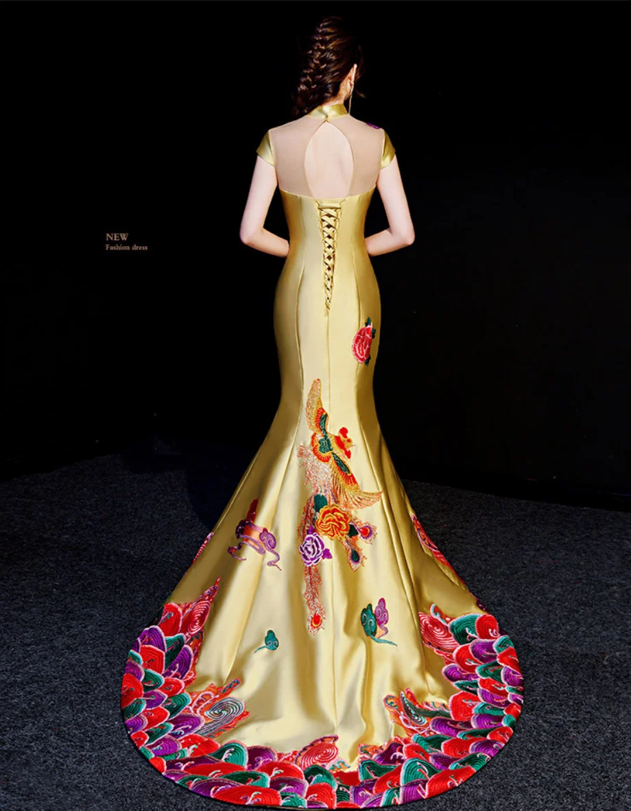 Синее китайское традиционное платье современный Ципао свадебное Cheongsam длинное вечернее платье вечерние сексуальные спинки vestido