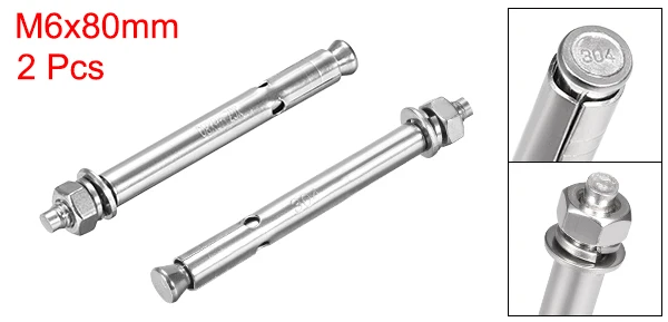 M6x80mm 2Pcs Uxcell 1/2/4 шт. болт расшрения M6x50/M6x60/M6x80/M8x60/M8x80/M10x100mm 304 Нержавеющая сталь внешний шестигранник гильзовый анкер - Цвет: M6x80mm 2Pcs
