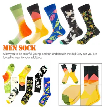 

1 pair funny socks for men business causal dress combed cotton totem harajuku knitting mens colorful crew socks factory