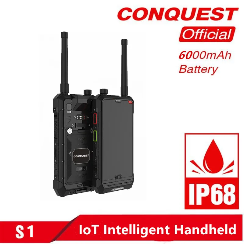 CONQUEST S1 IP68 Walkie Talkie Rugged Phone 1D 2D Bar/QR Code Scanner/RFID/NFC/OTG/IoT Intelligent Handheld Shockproof cellphone