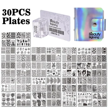 

Beautybigbang Square Nail Stampling Plate Geometric Pattern Nail Stamper Scraper Kits