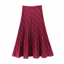 Винтажная полосатая плиссированная юбка с боковой молнией в европейском стиле, юбка миди для женщин,, повседневные красные юбки до середины икры