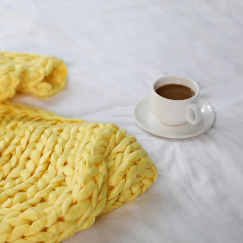 Шерстяное вязаное одеяло для кровати из толстой пряжи мериносовая шерсть объемное одеяло s 200X200 см нордический домашний текстиль Прямая поставка