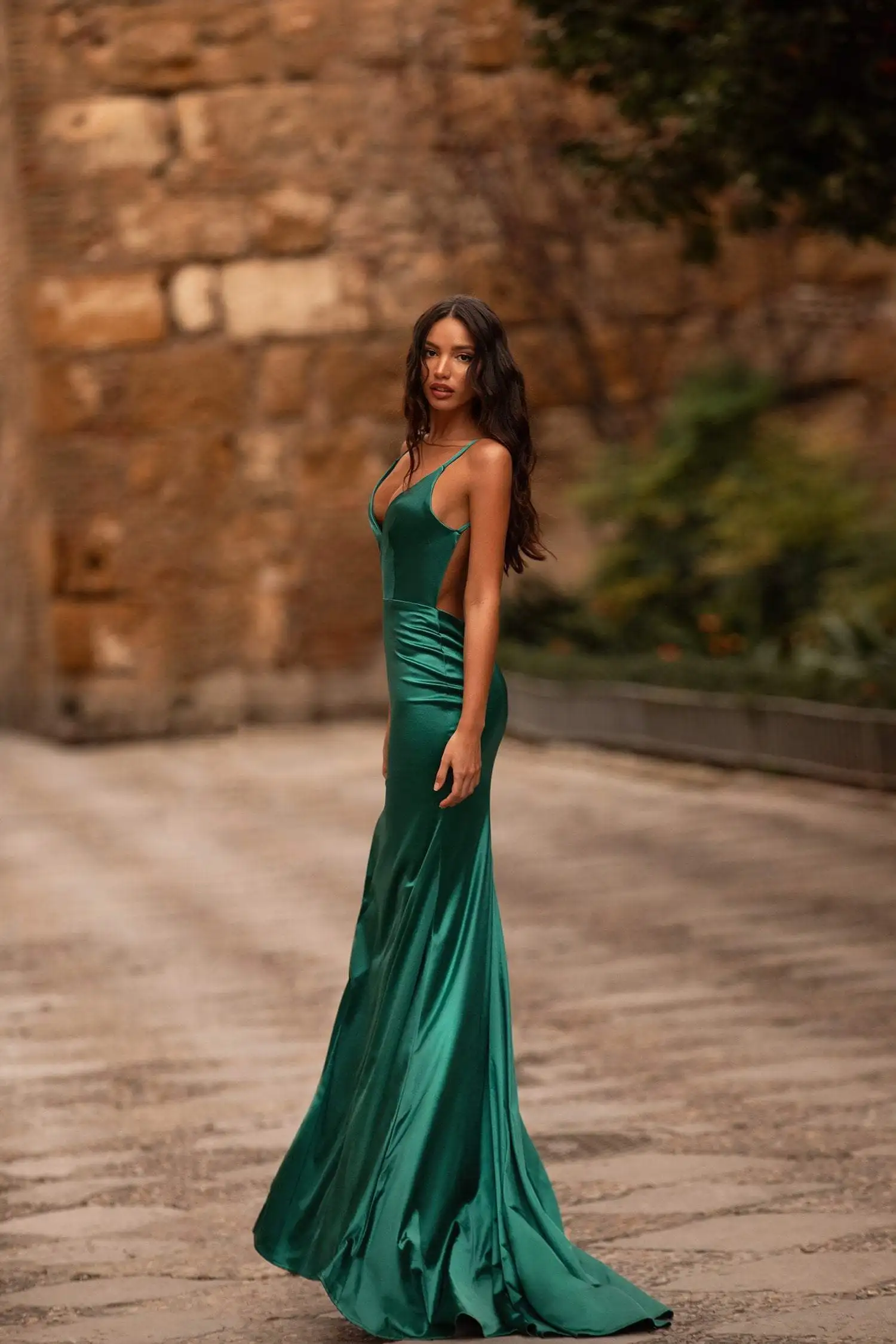 Sexy Spaghetti Strap Backless High Slit Mermaid Long Gown ...