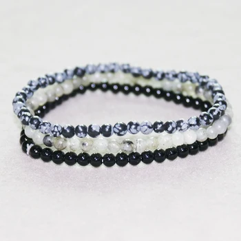 

MG0059 4 mm Mini Gem Stone Bracelet Set Black Onyx Labradorite Bracelet Snowflake Obsidian Bracelet Women`s Yoga Mala Jewelry
