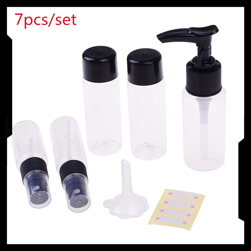 New 7pcs/set Refilable Empty Bottles Portable Flight Travel Bottle Pack Liquid Containers Shampoo Cream Cosmetics High Quality