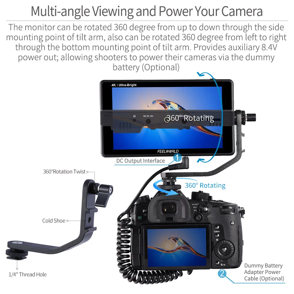 FEELWORLD 2600nits HDR 3D LUT6 Inch Touch Screen on Camera Field DSLR Monitor with Waveform VectorScope  for twitter stabilizer