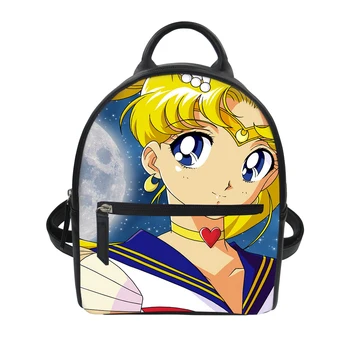 

Customized Sailor Moon Print Women Backpack PU Leather Backpacks Rucksack Teenager Girls Bagpack Lady Mini Daypack Female Bolsa