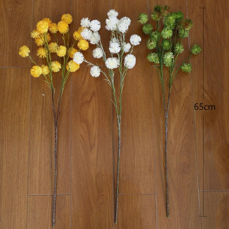 JAROWN Artificial Fake Flower Plastic 2 Branch Chestnut Flower Hairy Ball Dandelion Home Decoration Flower Arrangement Accessories Wedding Decoration (14)