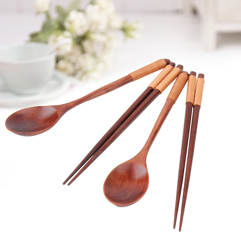 1Set Large Long Handled Spoon Wooden Spoons Kids Wood Rice Soup Dessert Utensils Kitchen Dinner Tableware Set | Дом и сад