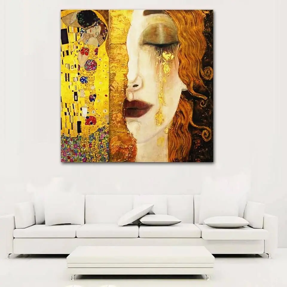 Портрет поцелуя и плача Густава Климта абстрактная картина маслом хорошо подходит для украшения спальни
