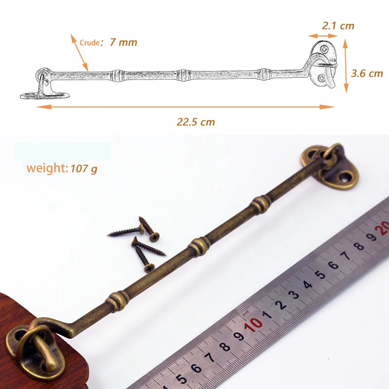 2Pcs 225mm 8.8inch Bronze Pure Copper Old style Window Brace Windproof hook Door Window Catch Eye Cabin Hook Retro Hook