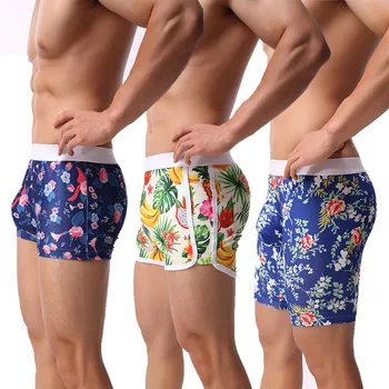 

Men Boxer Shorts Long Underpants High Elasticity Soft Milk Silk Long Leg Mens Boxershorts Fashion Print Panties Trunk Underwear