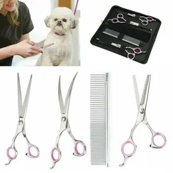 

7Professional Pet Dog Grooming Scissors Set Straight Curved Thinning Shears Kit