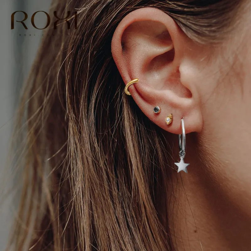 ROXI 925 пробы серебряные маленькие серьги-каффы для женщин и девушек без серьги в стиле пирсинга корейские вечерние ювелирные изделия