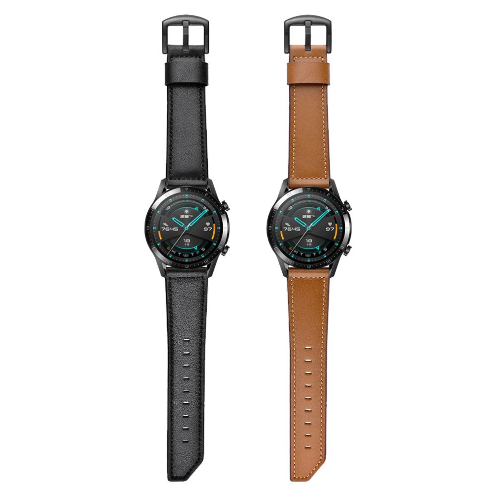 Черная металлическая застежка кожаный ремешок для HUAWEI WATCH GT 2 46 мм 42 мм Sport Active Classic Edition/HONOR Magic Watch 2 Band ремешок для часов