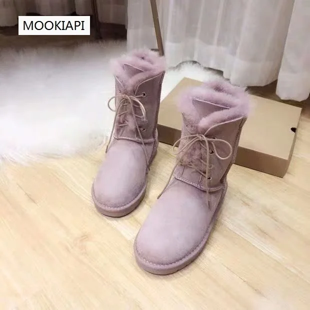 

In 2019, China's latest high-quality snow boots, real sheepskin, 100% natural wool, new laced women's shoes, four colors