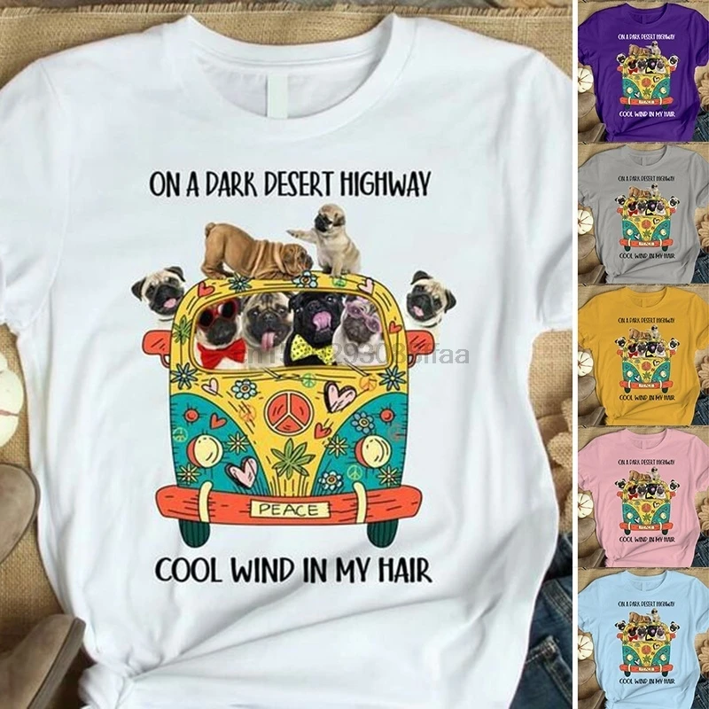 2020 женская футболка с изображением фонариков на мопсе надписью o Dork Desert Highwoy Cool Wind