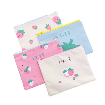 

Cute Strawberry Document Bag Portable Oxford Cloth Zippered Pencil Bag Organizer for Office Students @M23