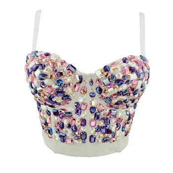 

sexy summer glitter multicolor rhinestones beading bustier korean sleeveless crop top women party club reflective tank tops