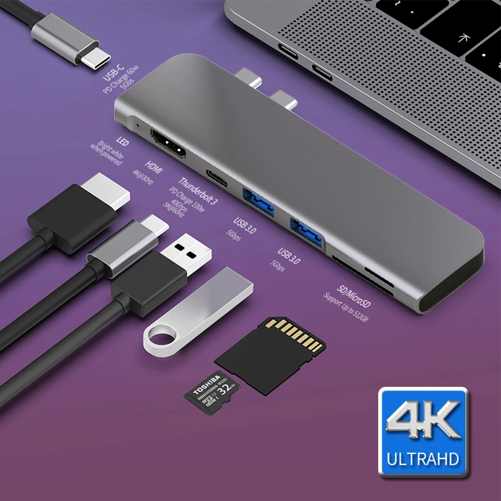 Hub Usb Tipo-c para Adaptador Hdmi 4k Thunderbolt Usb c 3.0 Slot para Leitor sd tf pd para Macbook Pro Air 20232023 Usb 3.1