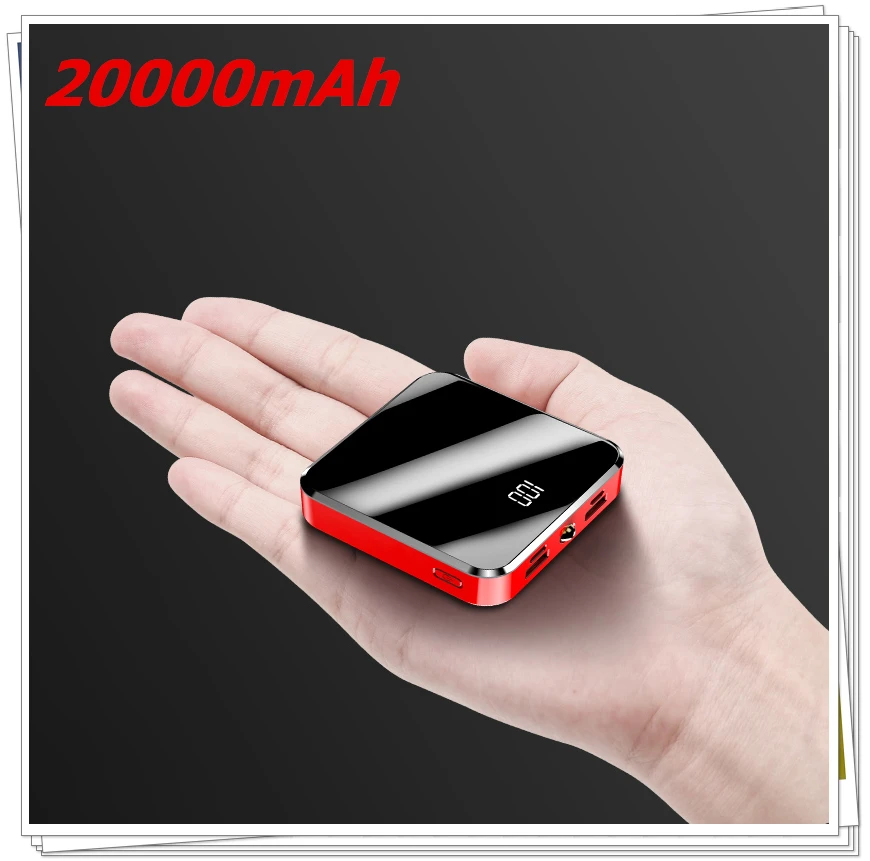 

20000mAh Portable Mini Power Bank Mirror Screen LED Display Powerbank External Battery Pack Poverbank For Smart Mobile Phone