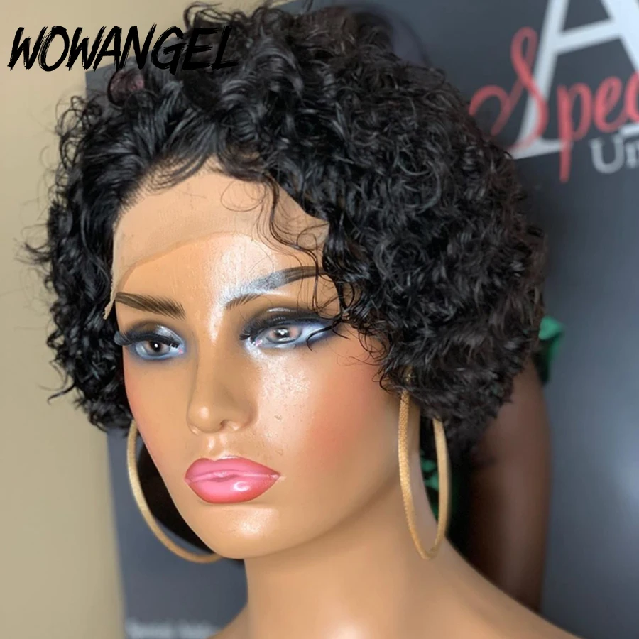 Perucas da Parte Dianteira do Laço Corte sem Corte Perucas de Renda Frente do Laço Perucas de Cabelo Onda de Água Fechamento do Laço Pixie Corte Preplucked Curto Humano Encaracolado Perucas Bob 7 High Quality Apliques e perucas