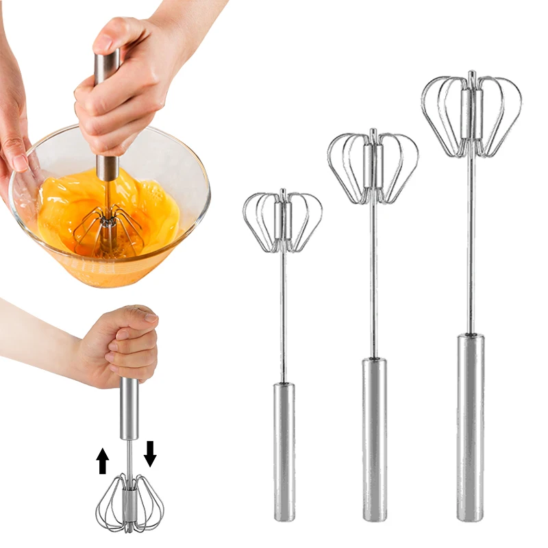 Semi-automatic Egg Beater 304 Stainless Steel Egg Whisk Manual Hand Mixer  Self Turning Egg Stirrer Egg Tools Kitchen Accessories - AliExpress