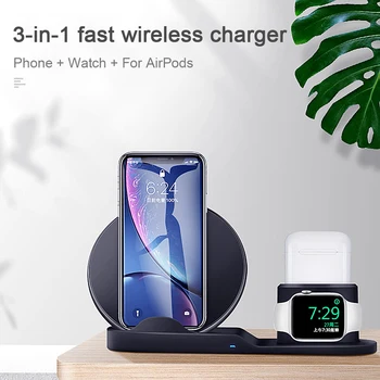 

For Apple Watch Charger 3 In 1 Charging Dock Station Bracket For Airpods Stand Phone Holder For iPhone XR X 8 7 6 Wireless QI