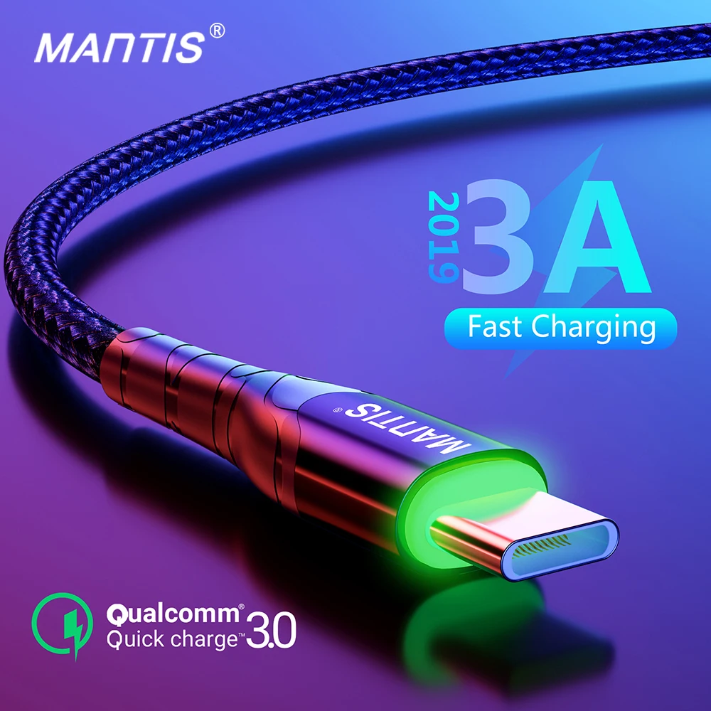 

MANTIS 3m 2m 1m USB Type C Cable For Samsung a50 s10 s9 s8 LED USB C Cable Data Sync Fast Charging Cord Xiaomi Mi9 Redmi K20 Pro