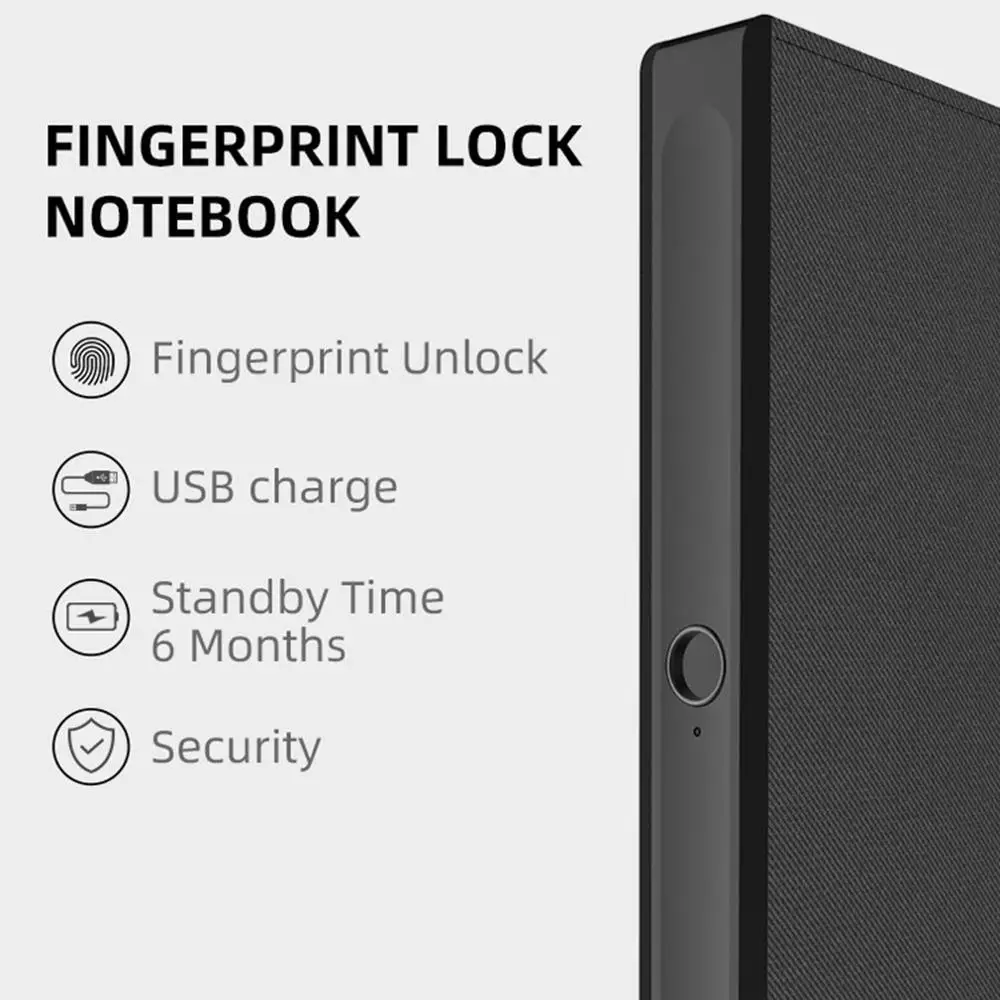  Fingerprint Lock Notebook Smart Lock Encryption Account Book Fingerprint Unlocking Long Standby Fin - 4000254067238