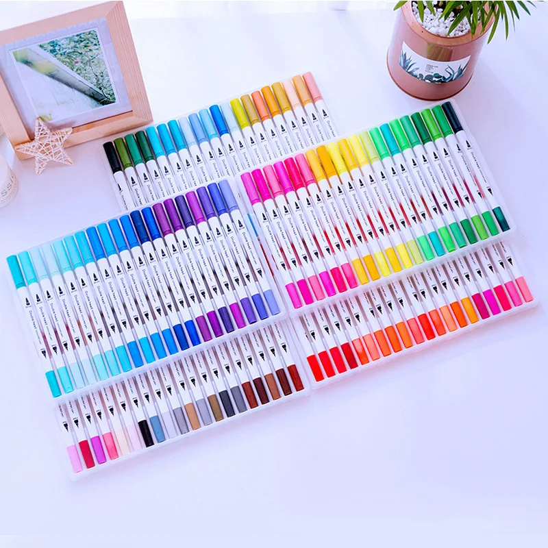 

12/24/36/48/60/80/100 Ink Colored Art Marker Pen Set Calligraphy Dual-tip Paint Brush Drawing Painting Watercolor Pen Stationery