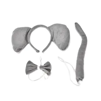 

1 set Hallowen 3D Elephant EAR Animal Costume Headband Bow Tie Tail Paws 3pcs set Decor Jewelry Tool