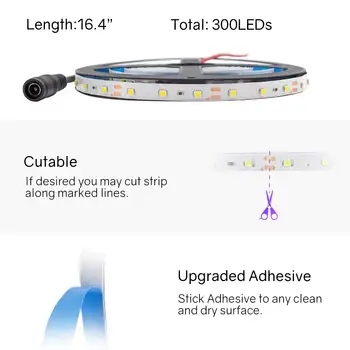 

Cool White LED Light Strip Kit, 16.4 Feet - Includes Power Supply and Dimmer. 300 LEDs, 5000K, 72 Lumens per Foot. 12V DC JK556