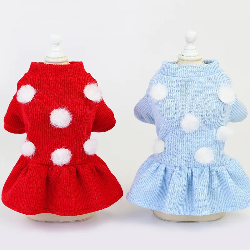 Cute Pet Dog Sweater Skirt Autumn Winter Dress Cats Knitted Pullover for Small Dogs Warm Clothes Coat | Дом и сад