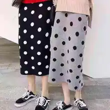 Sitruuna женские зимние эластичные вязаные юбки с разрезом, винтажные женские прямые юбки в горошек, повседневные уличные женские Теплые юбки средней длины