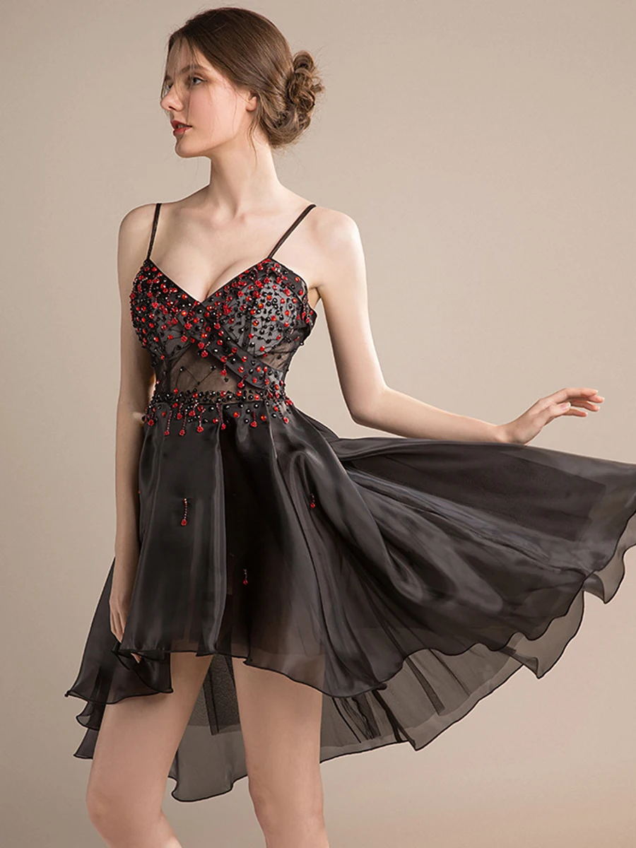 Skyyue коктейльное платье с бисером Мини Vestidos De Gala сексуальное женское вечернее платье с v-образным вырезом без рукавов коктейльное платье H071